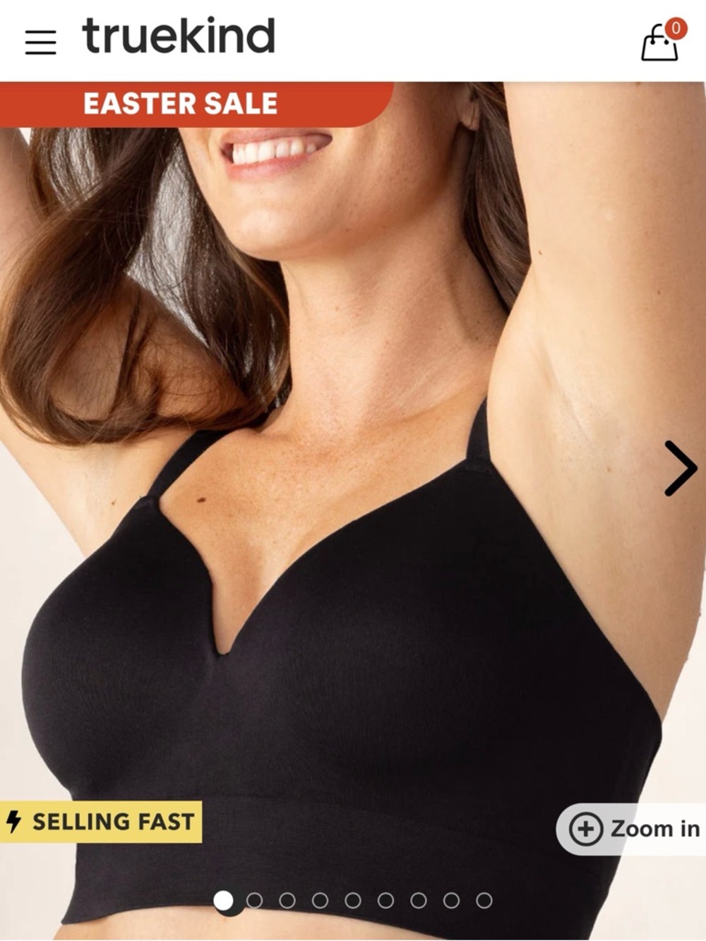 Truekind Wireless V-Neck Comfort Bra -Large- Black